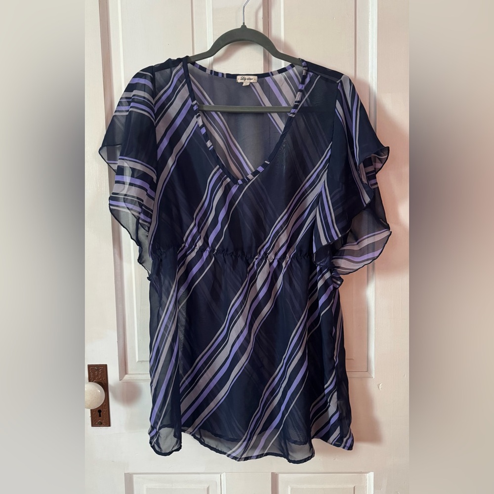 Lily Star Navy and Lavender Striped Coverup